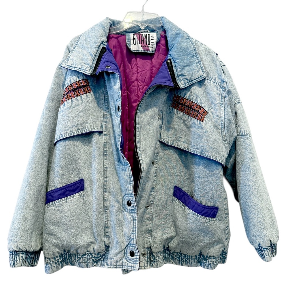 Vintage Retro 80’s Gitano Acid Washed Denim Outerwear Oversized Coat Sz L - Picture 6 of 6